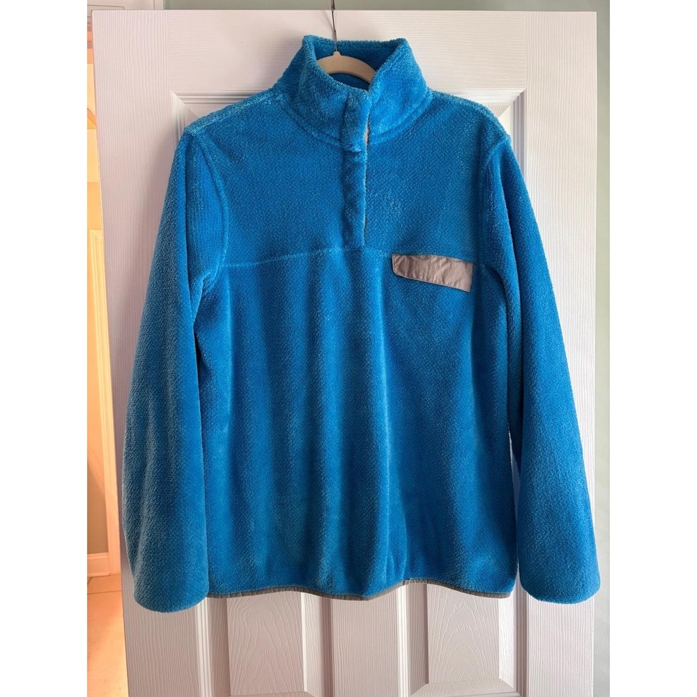 JACHS Blue Fleece Pullover Quarter L Snap Stand Collar Chest Pocket Good